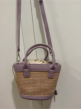 Purple Straw / Woven Bucket Crossbody Purse